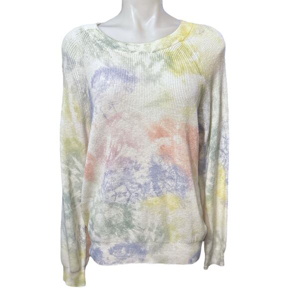 NWT Rails Venus Rainbow Tie Dye Cotton Cashmere White Pullover Sweater L - Picture 1 of 7